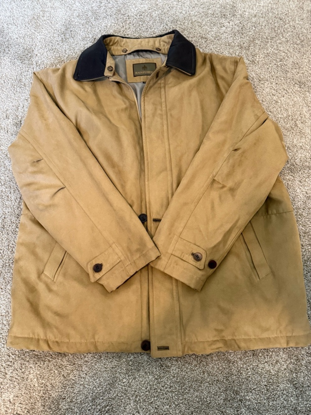 RAINFOREST Tan Suede Jacket with Dark Brown Leather Collar